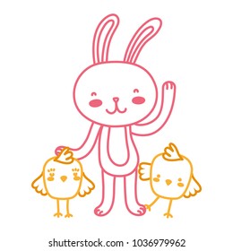 neon line chicks with rabbit animal to easter celebration
