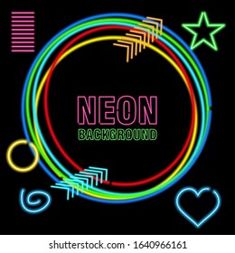 Neon line, circle and star background. Glowing line vector background