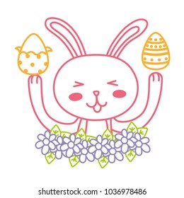 neon line eggs easters decorations with flowers and leaves design