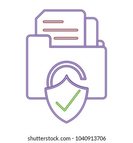 neon line file folder with document and padlock security