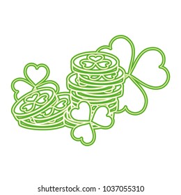 neon line gold coins money with clovers plant