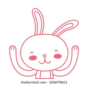 neon line happy rabbit animal with hands up