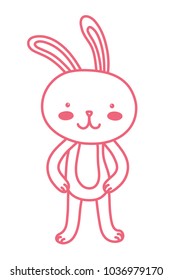 neon line happy rabbit cartoon with facial expression