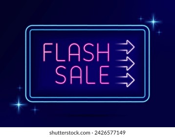 Efecto de ilustración de luz de línea de neón de FLASH SALE Cartel con flecha de dirección. Diseñado para restaurantes, tiendas, cafés, bares y anuncios como póster, flyer, sitio web, folleto y vallas publicitarias