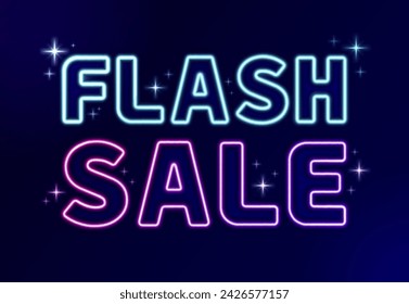 neon line light illustration effect of FLASH SALE Sign board with Sparks and stars glitter. Designed for restaurants, store, cafe, bar ads such as poster, flyer, website, brochure and billboard