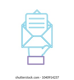 neon line man hand with e-mail message information
