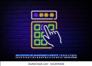 Neon line Mobile phone, graphic password protection icon. Security, safety, personal access, user authorization. Cyber Security Neon signboard Vector. Internet Security neon sign, design template
