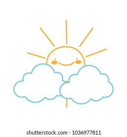neon line nature sun and clouds kawaii weather