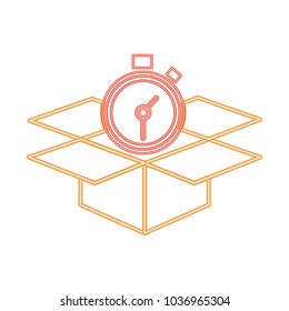 neon line open box package service with chronometer