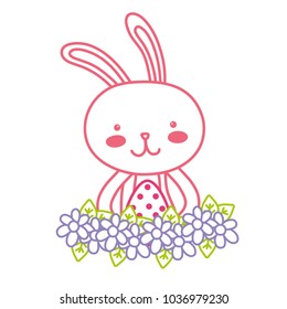 neon line rabbit animal with egg easter with flowers