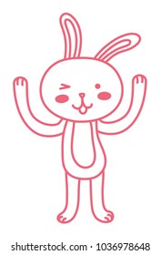 neon line rabbit cartoon animal with hands up