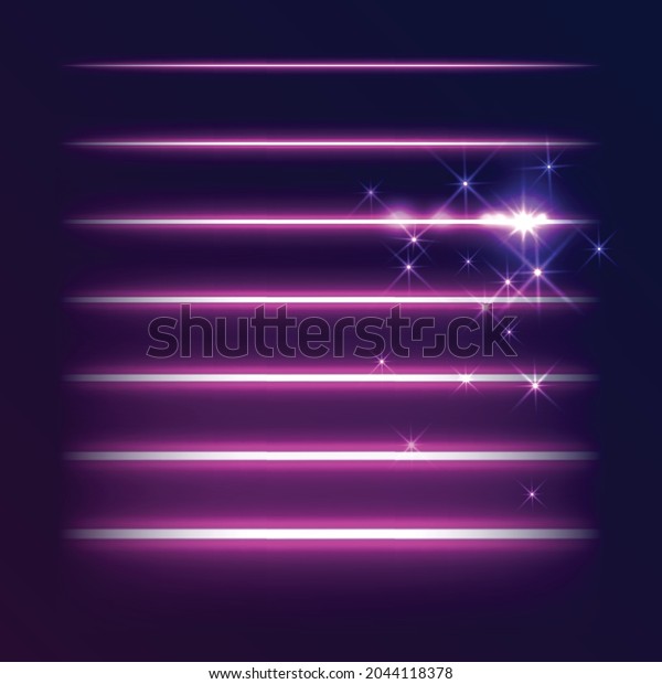 Neon line set. Illuminated glow light\
effects, fluorescent lines, neon dividers, glowing borders,\
electric flare lines vector\
illustration