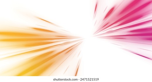 Neon line as speed or arc, turn, twist, bend in light effect. Light arc in neon colors, in the form of a turn and a zigzag. Abstract background in blue, yellow and orange neon colors.	