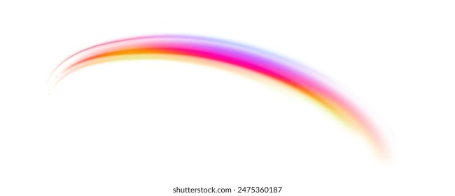 Neon line as speed or arc, turn, twist, bend in light effect. Abstract background in blue, yellow and orange neon colors. Expressway in long delay, with car lights at night on autobahn. PNG.
