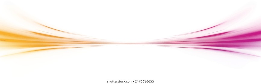 Neon line as speed or arc, turn, twist, bend in light effect. Light arc in neon colors, in the form of a turn and a zigzag. Abstract background in blue, yellow and orange neon colors.	