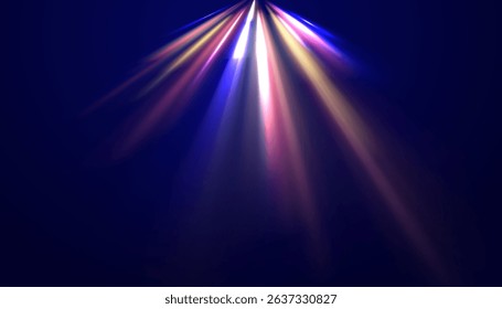 Neon line as speed or arc, turn, twist, bend in light effect. Light arc in neon colors, in the form of a turn and a zigzag. Abstract background in blue, yellow and orange neon colors.