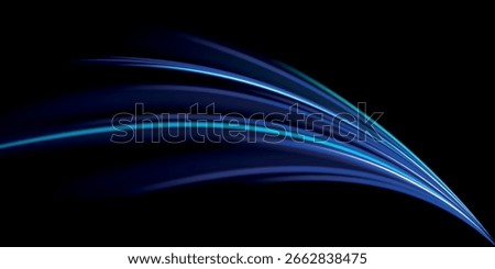 Neon line as speed or arc, turn, twist, bend in light effect. Light arc in neon colors, in the form of a turn and a zigzag. Abstract background in blue, yellow and orange neon colors