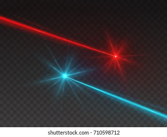 Neon Line Target Effect Isolated On Transparent Background. Abstract Red And Blue Light Rays With Glow Flash. Vector Laser Security Beams For Your Design.