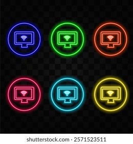 Neon line Wi-Fi wireless internet network symbol glowing icon isolated on black background. Colorful outline concept. vector.