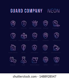 Neon linear icons of guard company