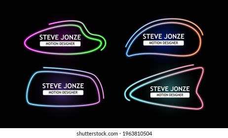 Neon linear Modern Bright Lower third set of four name templates. Vector illustration