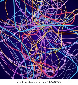 Neon lines, abstract composition, bright background, a tangle of colored lines, vector design art