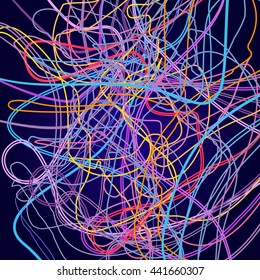 Neon lines, abstract composition, bright background, a tangle of colored lines, vector design art