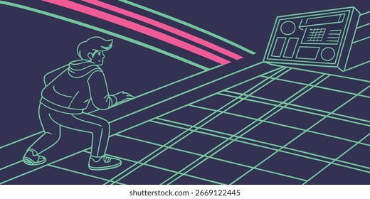 Neon lines abstract vector background