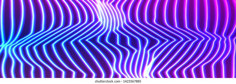 Neon lines background with glowing 80s retro vaporwave or synthwave style