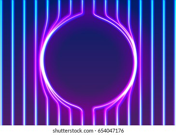 Neon Lines Background With Glowing 80s Retro Vapor Wave Style