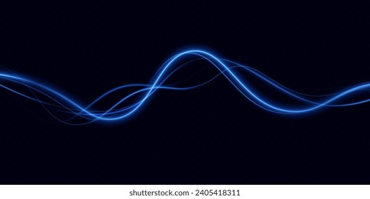 Líneas de neón de velocidad azul. Rastros dinámicos del movimiento de la luz. Ola ligera del trazo, línea del trazo. Líneas de neón futurista. Efecto de movimiento de luz. Red neuronal