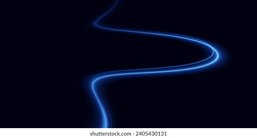 Neon lines of blue speed. Dynamic traces of light movement. Light wave of the trace, line of the trace. Futuristic neon light lines. Light movement effect. Neural network