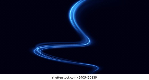 Neon lines of blue speed. Dynamic traces of light movement. Light wave of the trace, line of the trace. Futuristic neon light lines. Light movement effect. Neural network
