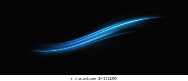 Neon lines of blue speed. Dynamic traces of light movement. Light wave of the trace, line of the trace. Futuristic neon light lines. Light movement effect. Neural network