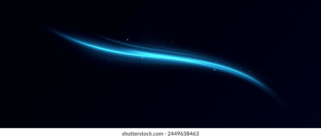 Neon lines of blue speed. Dynamic traces of light movement. Light wave of the trace, line of the trace. Futuristic neon light lines. Light movement effect. Neural network