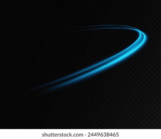 Neon lines of blue speed. Dynamic traces of light movement. Light wave of the trace, line of the trace. Futuristic neon light lines. Light movement effect. Neural network