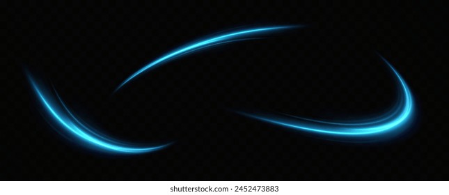 Neon lines of blue speed. Dynamic traces of light movement. Light wave of the trace, line of the trace. Futuristic neon light lines. Light movement effect. Neural network