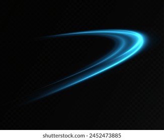 Neon lines of blue speed. Dynamic traces of light movement. Light wave of the trace, line of the trace. Futuristic neon light lines. Light movement effect. Neural network