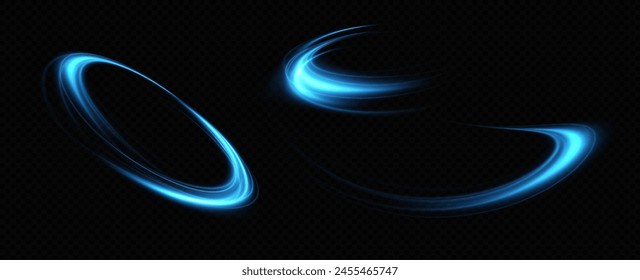 Neon lines of blue speed. Dynamic traces of light movement. Light wave of the trace, line of the trace. Futuristic neon light lines. Light movement effect. Neural network