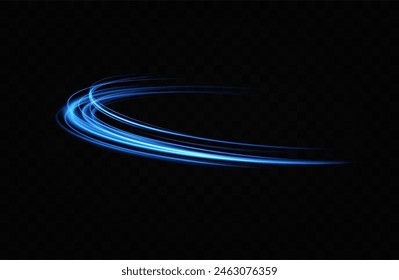 Neon lines of blue speed. Dynamic traces of light movement. Light wave of the trace, line of the trace. Futuristic neon light lines. Light movement effect. Neural network