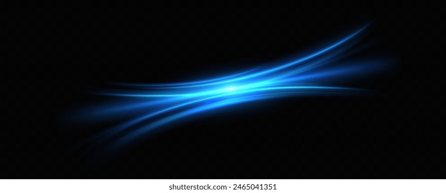 Líneas de neón de velocidad azul. Rastros dinámicos del movimiento de la luz. Onda de luz del trazo, línea del trazo. Líneas de luz de neón futuristas. Efecto de movimiento ligero. Red neuronal