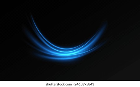 Neon lines of blue speed. Dynamic traces of light movement. Light wave of the trace, line of the trace. Futuristic neon light lines. Light movement effect. Neural network