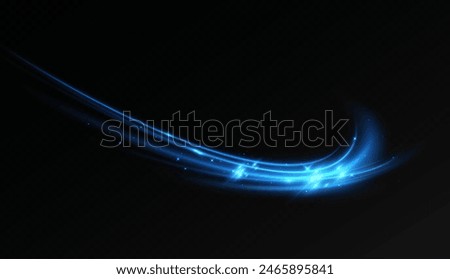 Neon lines of blue speed. Dynamic traces of light movement. Light wave of the trace, line of the trace. Futuristic neon light lines. Light movement effect. Neural network