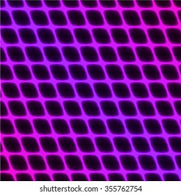 Neon lines geometric background made of thin lightning tube lamps with glowing effects, futuristic abstract glowing vector techno wallpaper for disco club or modern night party template invitation