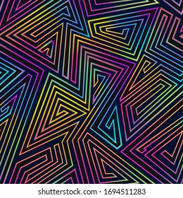 Neon Lines Geometric Seamless Pattern..