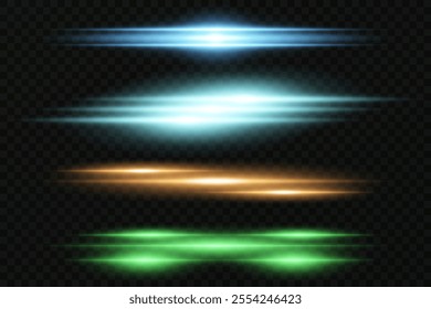 Neon lines isolated on transparent background. Laser beams. Speed ​​of light. Vector.