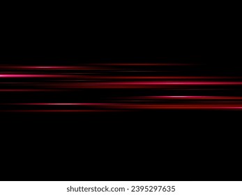 Neon lines moving light effect. Horizontal lines. Speed ​​effect on a transparent background. Lines of light, speed and movement. blue and red.	