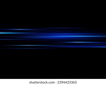 Neon lines moving light effect. Horizontal lines. Speed ​​effect on a transparent background. Lines of light, speed and movement. blue and red.