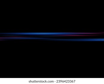 Neon lines moving light effect. Horizontal lines. Speed ​​effect on a transparent background. Lines of light, speed and movement. blue and red.