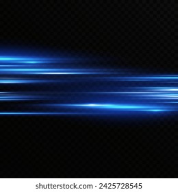 Neon lines moving light effect. Horizontal lines. Speed ​​effect on a transparent background. Lines of light, speed and movement. blue and red.	